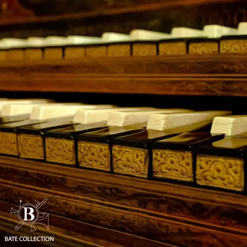 Keyboard of the Joseph Tisseran harpsichord (c.1700) with ebony naturals and ivory sharps.